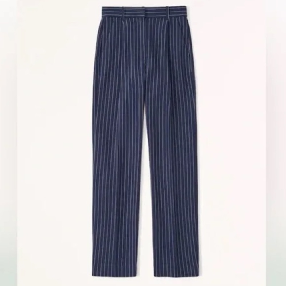 Tailored Straight Leg Navy Stripe Pants